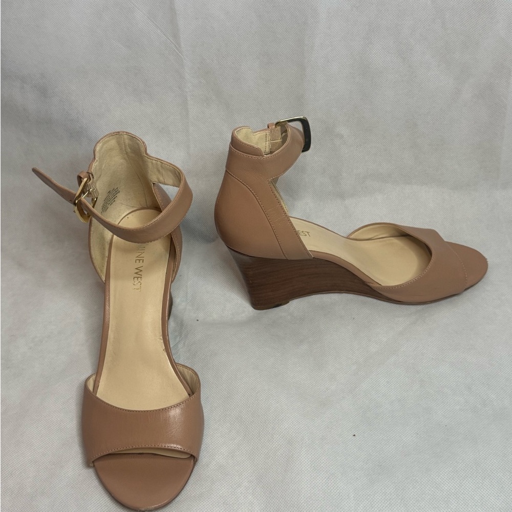 Nine West Nude/Tan Ankle-Strap Wedge Sandals